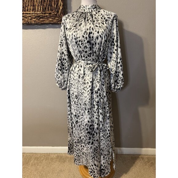 Ann Taylor Maxi Dress 3/4 Long Sleeve L Large Black Gray White Snow Leopard - Picture 12 of 16